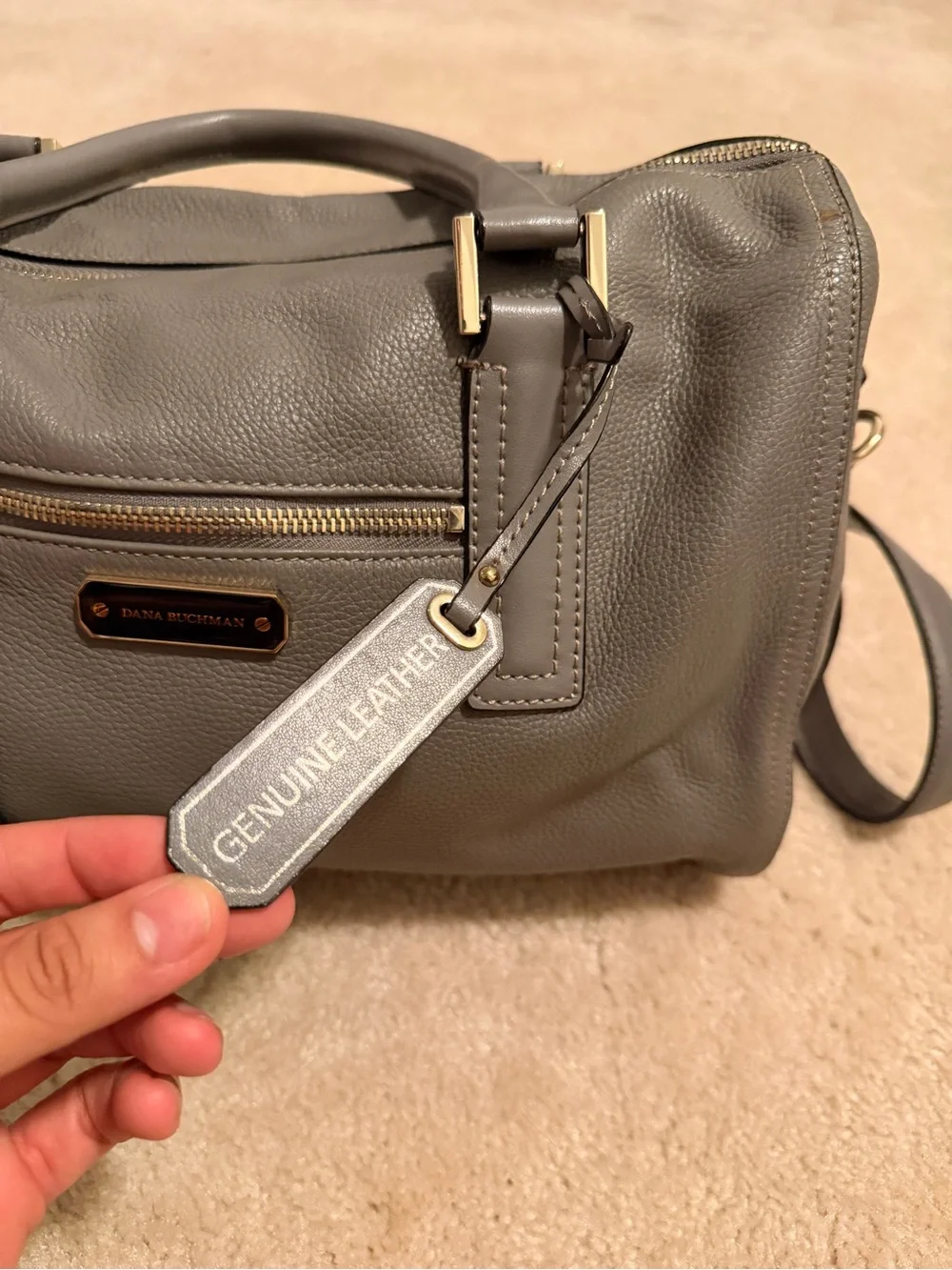 Dana Buchman Gray Pebbled Leather Purse w/Crossbody Strap